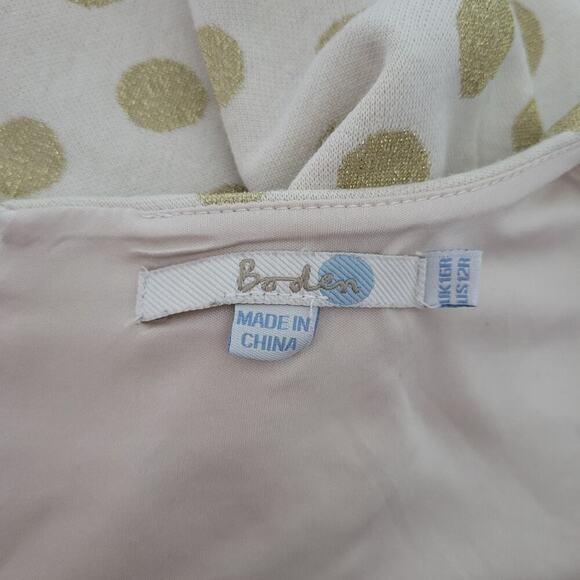 Boden Polka Dot Jacquard Dress US 12R Cream Gold Knit Holiday Party Knee Length - Picture 11 of 14